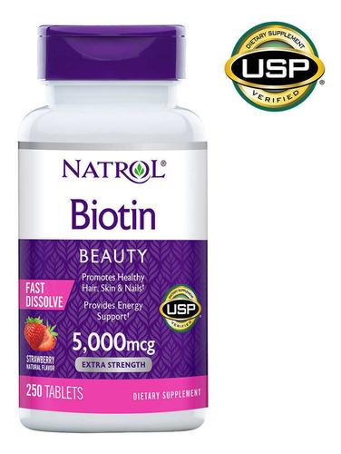 Biotin Biotina Natrol 250tab 5,000mcg Caida De Cabello Barba