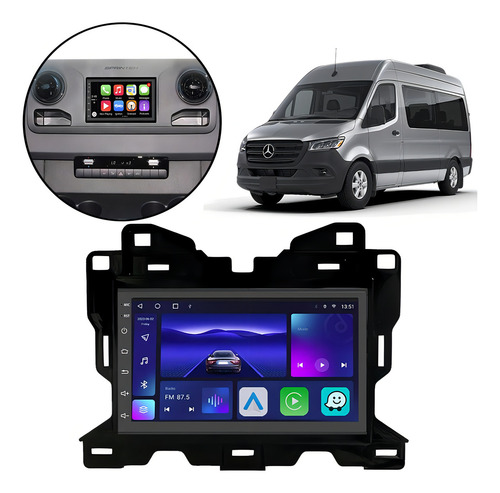 Kit Central Multimidia Android Auto Sprinter 20 21 22 23 24 Cor Preto