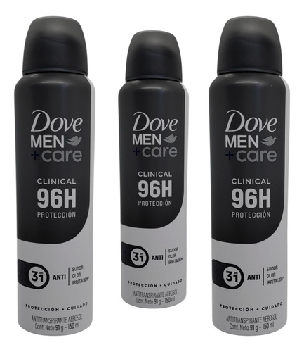 Pack X3 Antitraspirante Dove Men + Care Clinical 96h Fragancia Neutra