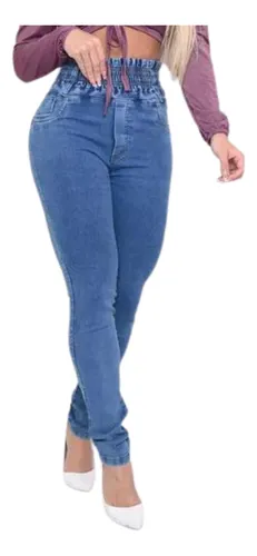 Calça jeans com elastico atras feminina sales
