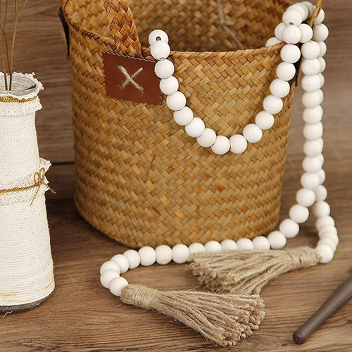 4 Guirnaldas De Cuentas De Madera Con Borlas, Cuentas De Gra