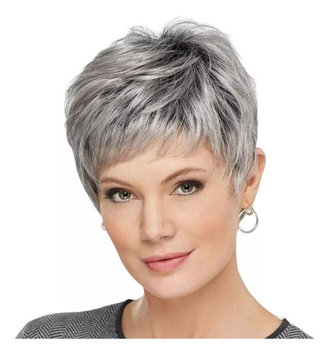 Peruca Prateada Feminina, Cabelo Curto Cacheado, Peruca