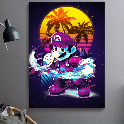 Cuadro Decorativo Mario Smash Bros Neon Artistico 40x60cm