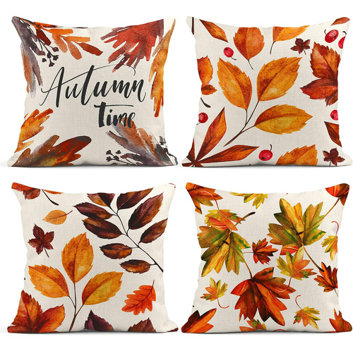 C Emvency Juego De 4 Fundas De Almohada Con Hojas De Otoño