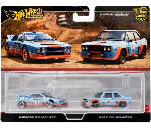 Hot Wheels Premium 2 Pack Lancia Rally & Fiat Abarth Gulf Color Azul Claro