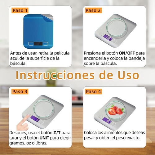 Bascula Digital Cocina Acero Inoxidable Con Pantalla Lcd