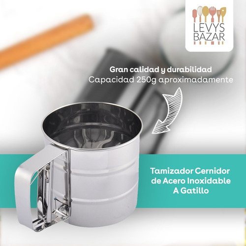 Imagen 2 de 9 de Tamizador Cernidor Harina Acero Inoxidable A Gatillo Medidor