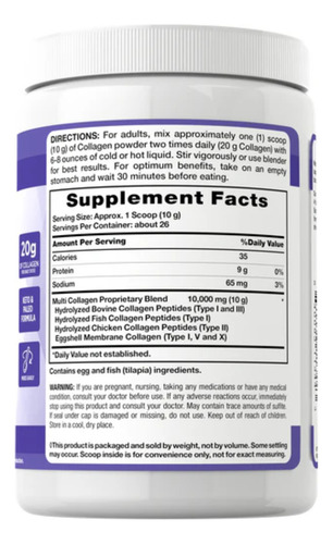 Nature's Truth Suplemento de Complejo de colágeno múltiple en polvo Tipo I Il Ill V X 9oz 255 g en polvo para 26 porciones