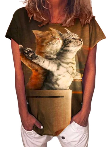 Camiseta Con Estampado De Arte Divertido De Pareja De Gatos