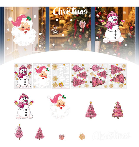 6 Pegatinas Navideñas De Color Rosa Para Ventana,