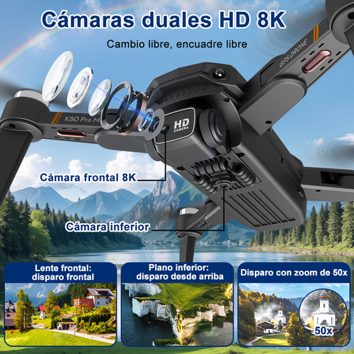 Mini dron profesional Kistorm K80 con control remoto sin escobillas con GPS dual cámara 8K 5GHz y 2 baterías