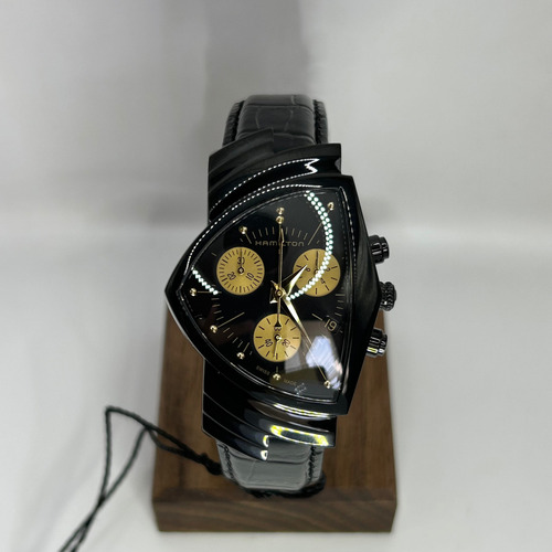 Reloj Hamilton Ventura L Chrono Quartz Unisex H24402730 Correa Negro Bisel Negro Fondo Negro