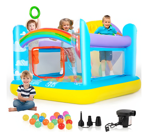 Trampolín Inflable De Castillo Para Niños Con Bomba Inflable Azul
