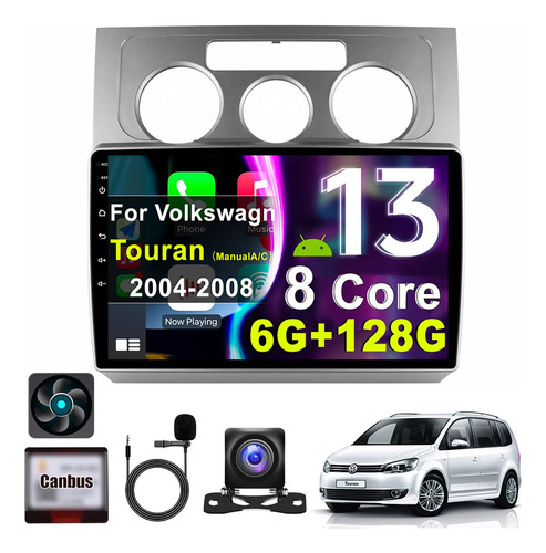 Autoestéreo 6+128g Pantalla Para Volkswagen Touran 2004-2008 Negro