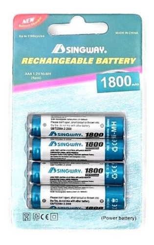 Imagen 1 de 3 de Pilas Singway Pack X4 Aaa Recargable 1800mha