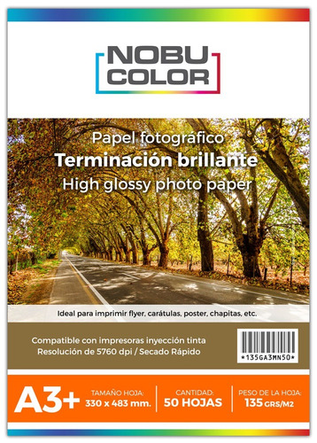 Papel Foto Glossy Brillante Nobucolor A3+ 135 Gr. 50 Hojas