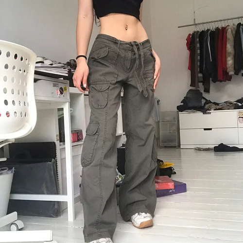Pantalones Cargo Vintage Con MĂșltiples Bolsillos Para Hombre