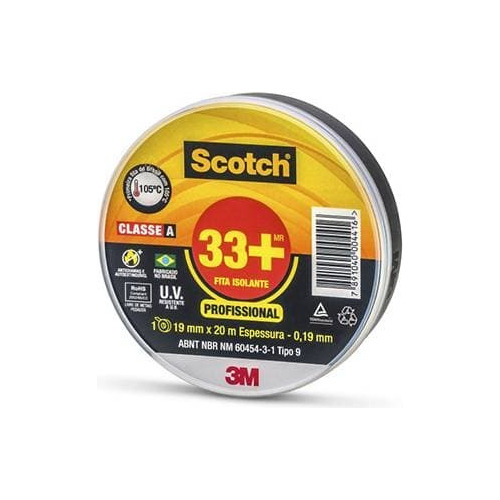 Fita Isolante 3m Scoth 33+ Classe A 20 Metros X 19mm 