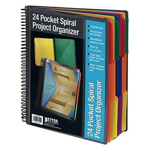 24 Pocket Poly Spiral Project Organizer, Heavy Duty, Wi...
