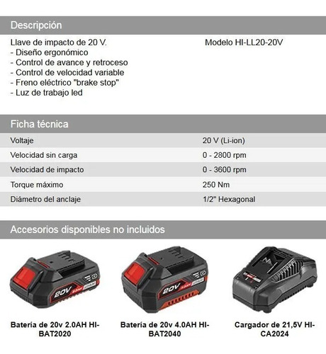 Llave De Impacto Daihatsu 20v Hi-ll20 + Bateria + Cargador