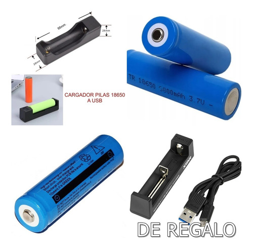 2 X Pilas Recargables 18650 3.7  V 4000mah + Cargador Regalo