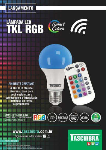 Lâmpada Colors Led Tkl Rgb 9w E27 - Taschibra