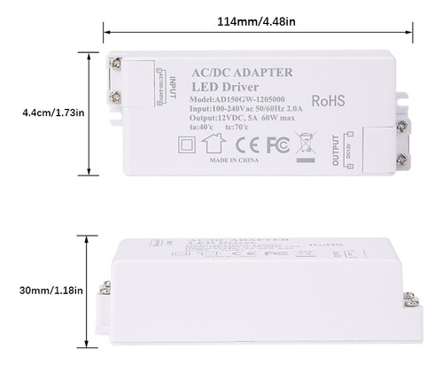Led Driver 60w Transformador Para Tiras Luces Y Lámpara