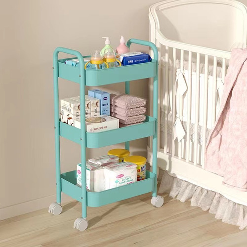 Carrito Auxiliar Metalico Para Estetica 3 Niveles Color Turquesa