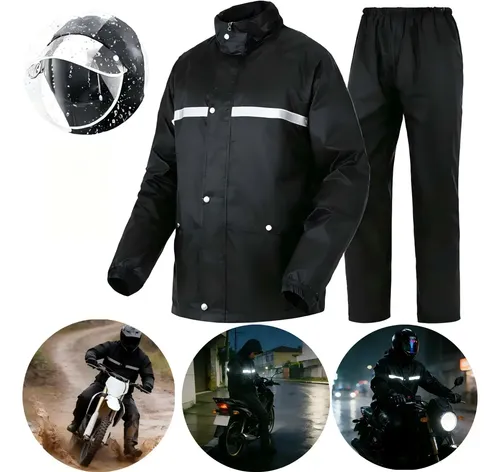 Capa Chuva Roupa Conjunto Motoqueiro Impermeável Reforçada Preto P