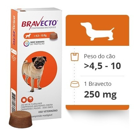 Imagem 2 de 4 de Bravecto 250mg Antipulgas E Carrapato 4,5-10kg
