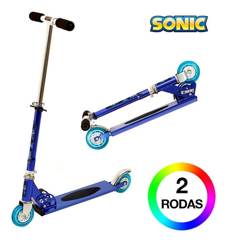 Patinete Sonic Sega 2 Rodas Infantil Azul De Alumínio