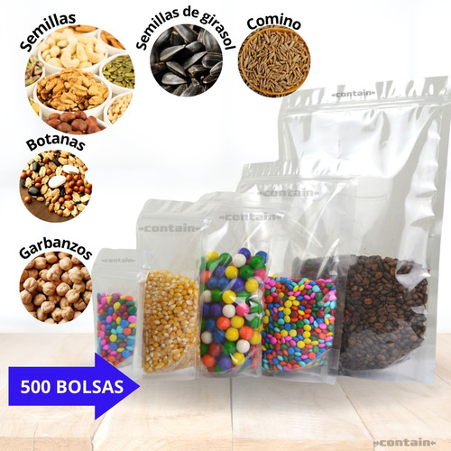 500 Bolsas Stand Up Pouch Con Cierre Transparente 1000 Grs