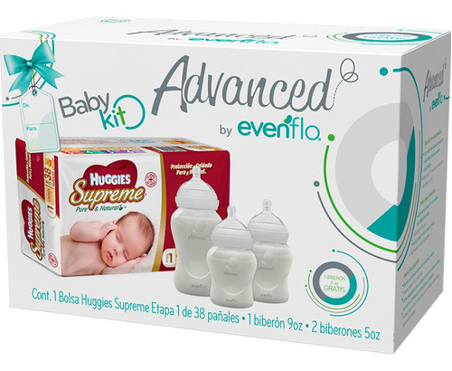 Kit Biberones Evenflo Advanced + Pañales Huggies Supreme Rn