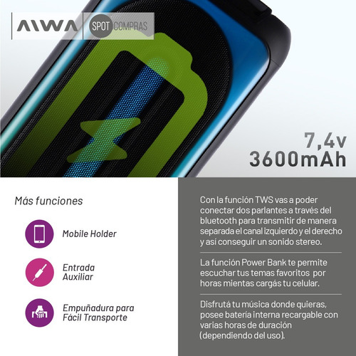 Parlante Torre Bluetooth Power Bank 8500w 2202