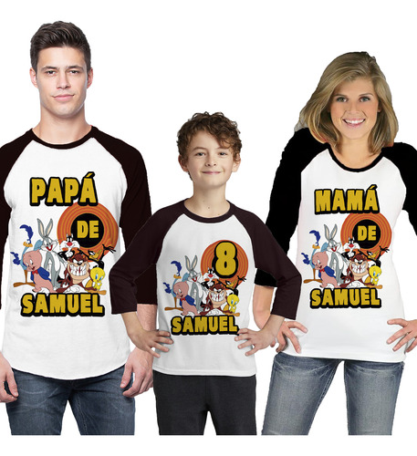 Kit 3 Playeras Raglan 3/4 Looney Tunes Cumpleaños #v22