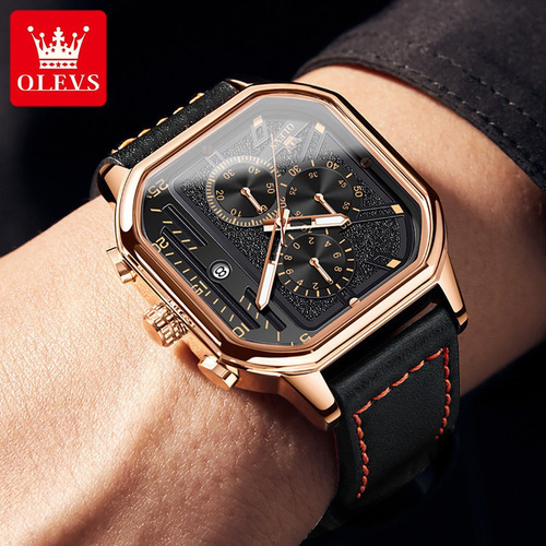 Reloj Olevs Luminous Square Con Calendario Cronógrafo