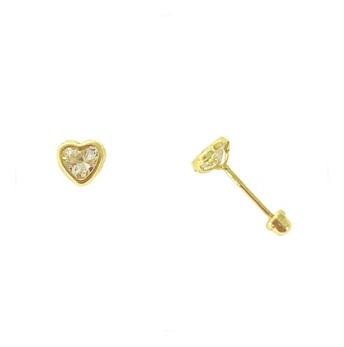 Arete Broquel Bisel Corazon Oro 10k Kt 4mm / Mujer 2 Piezas