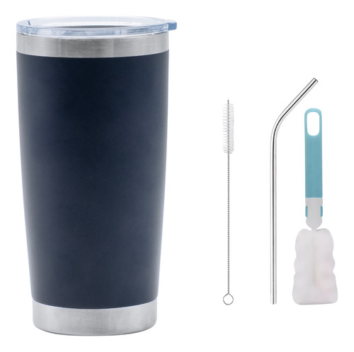 Vaso Termo Acero Inoxidable 20 Onzas Termico Popotes Esponja Azul Oscuro