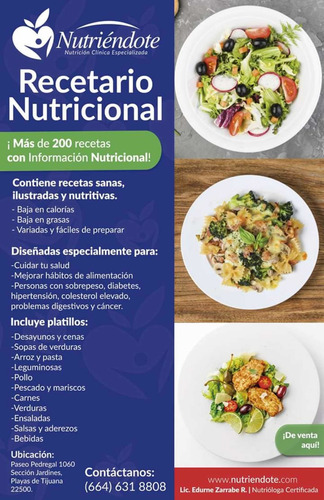 Recetario Nutriéndote 200 Recetas Bajas En Calorías.