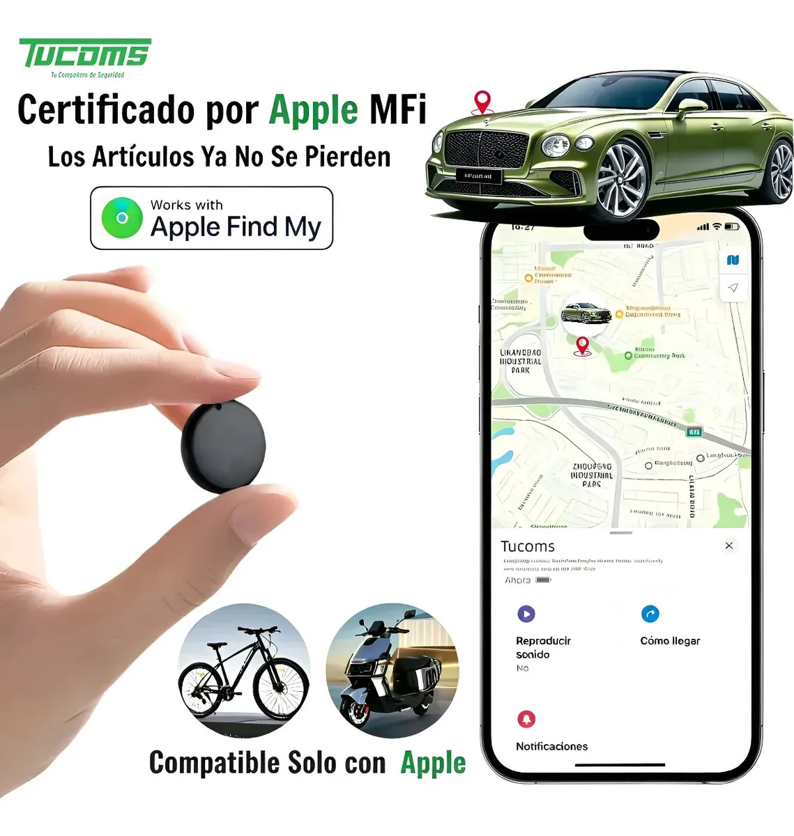 TUCOMS 1pzs Mini iPhone Ios Airtag Localizador Rastreador Tracker Antipérdida Antirrobo Gps Global Apple Air Tag Bluetooth Para Auto Moto Niños llave Mascotas Maletas Carro Sedan B