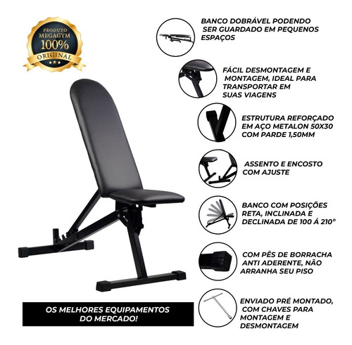 Imagem 2 de 7 de Kit Academia-barra+halteres+banco+80kg Anilhas Emborrachadas