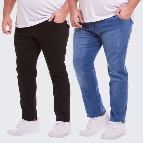 Kit 2 Calça Jeans Plus Size Masculina Lycra 50 Ao 56