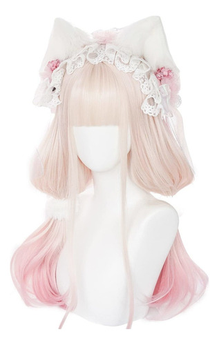 Peluca Rosa Pastel Peluca De Cosplay Linda Kawaii For Niñas