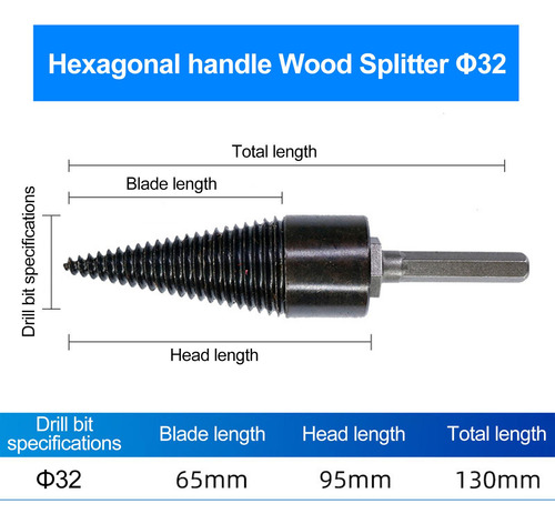 Broca De Acero Para Dividir Madera Eje Hexagonal De 32 Mm