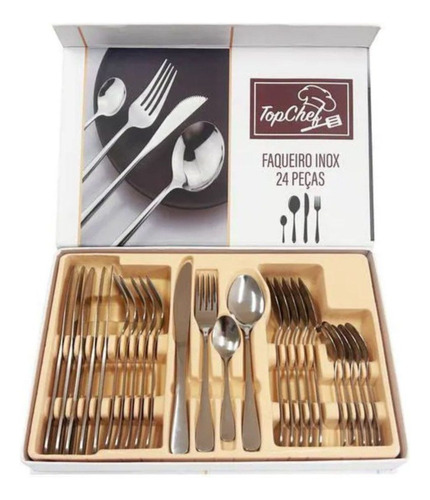 Faqueiro Inox 24 Peças Mesa Completa Design Moderno Inox
