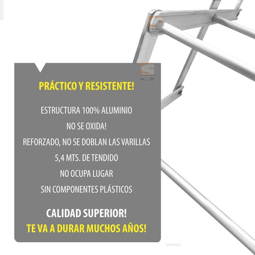 Imagen 5 de 7 de Tendedero Tender Pared Extensible Aluminio 60 Cm Reforzado