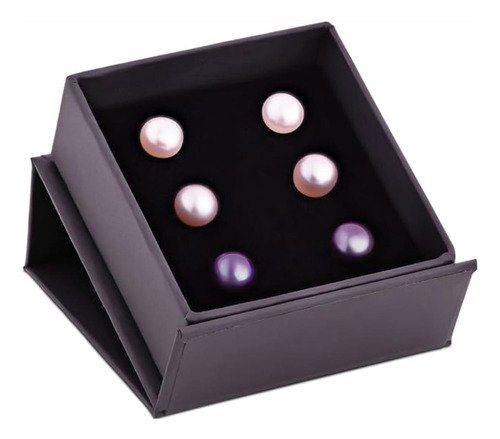 Juego En Caja De 3 Pares De Aretes De Perlas Cultivadas De 8
