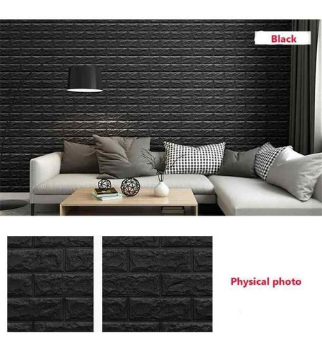 Imagem 5 de 6 de Painel Placa 3d Tijolo Preto Espuma Adesiva 77 X 70 D Parede