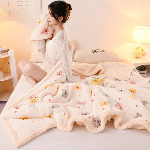 Suave Manta 200x230cm Con Estampado De Osito En Felpa Leche