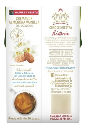 Cremador Nature's Heart Base Almendra Sabor Vainilla 500 Ml